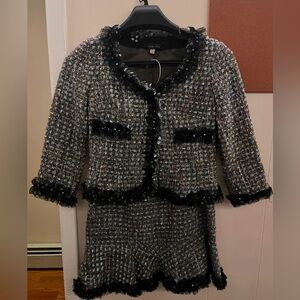 TERI JON BY RICKIE FREEMAN tweed pattern fringe trim accent set